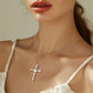 Sterling Silver Cubic Zirconia Cross Pearl Pendant Necklace