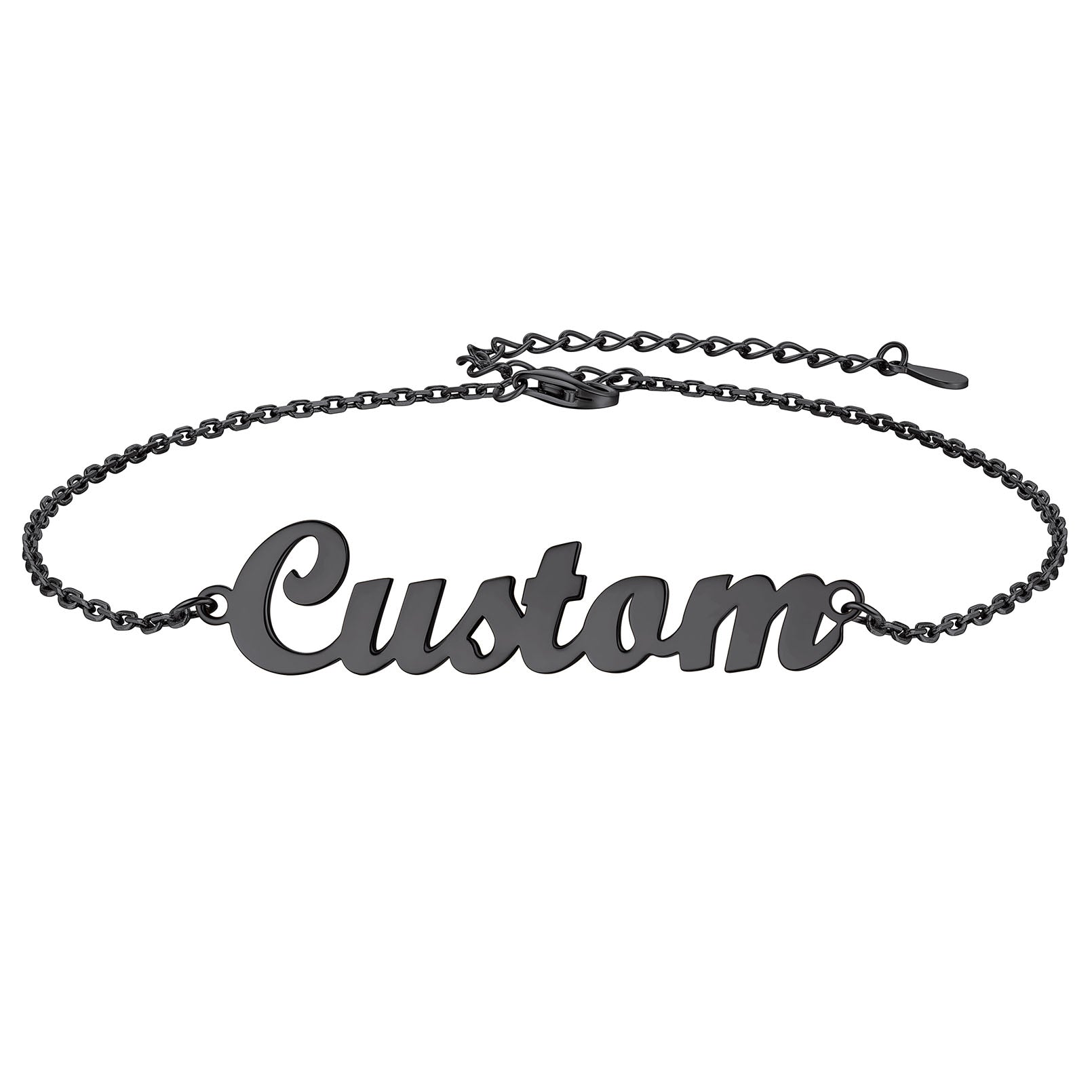 Sterling Silver Custom Name Ankle Bracelet for Women Black