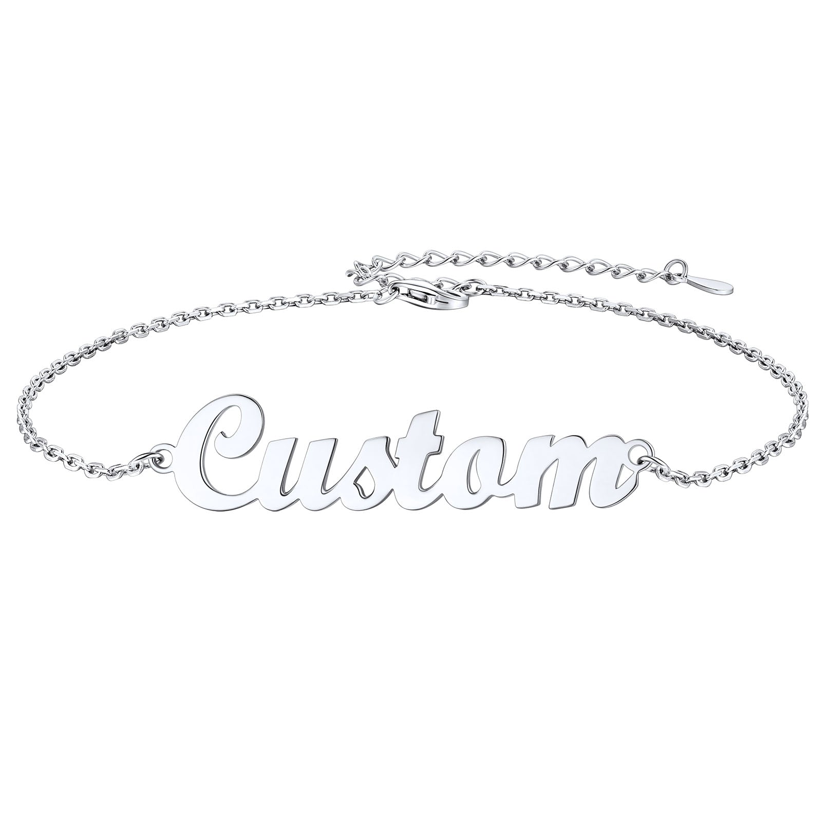 Sterling Silver Custom Name Ankle Bracelet for Women