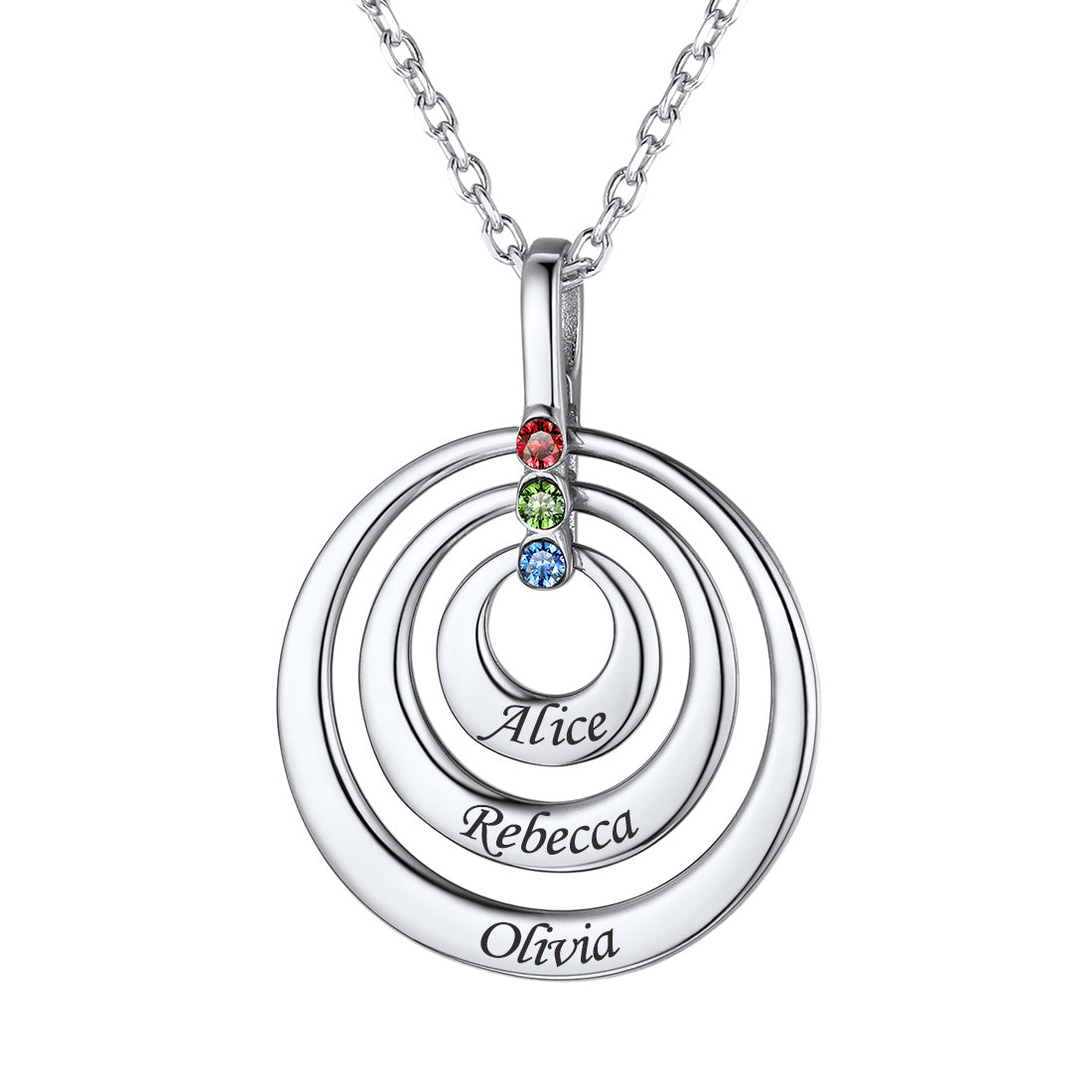 Sterling Silver Double Concentric Circles Birthstone Necklace