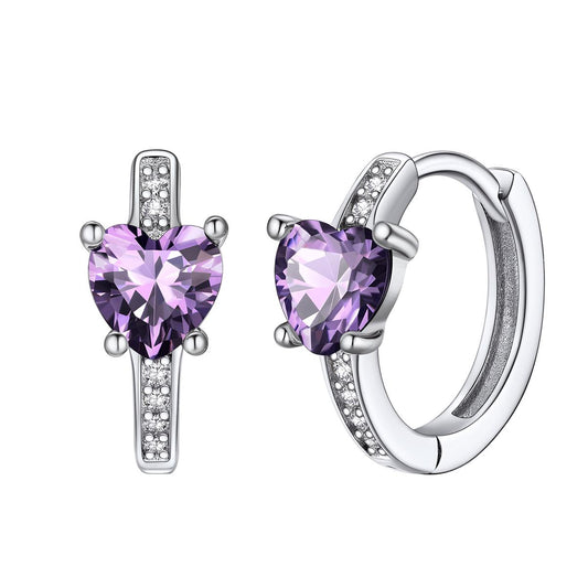 Sterling Silver Heart Birthstone Huggie Hopp Earrings