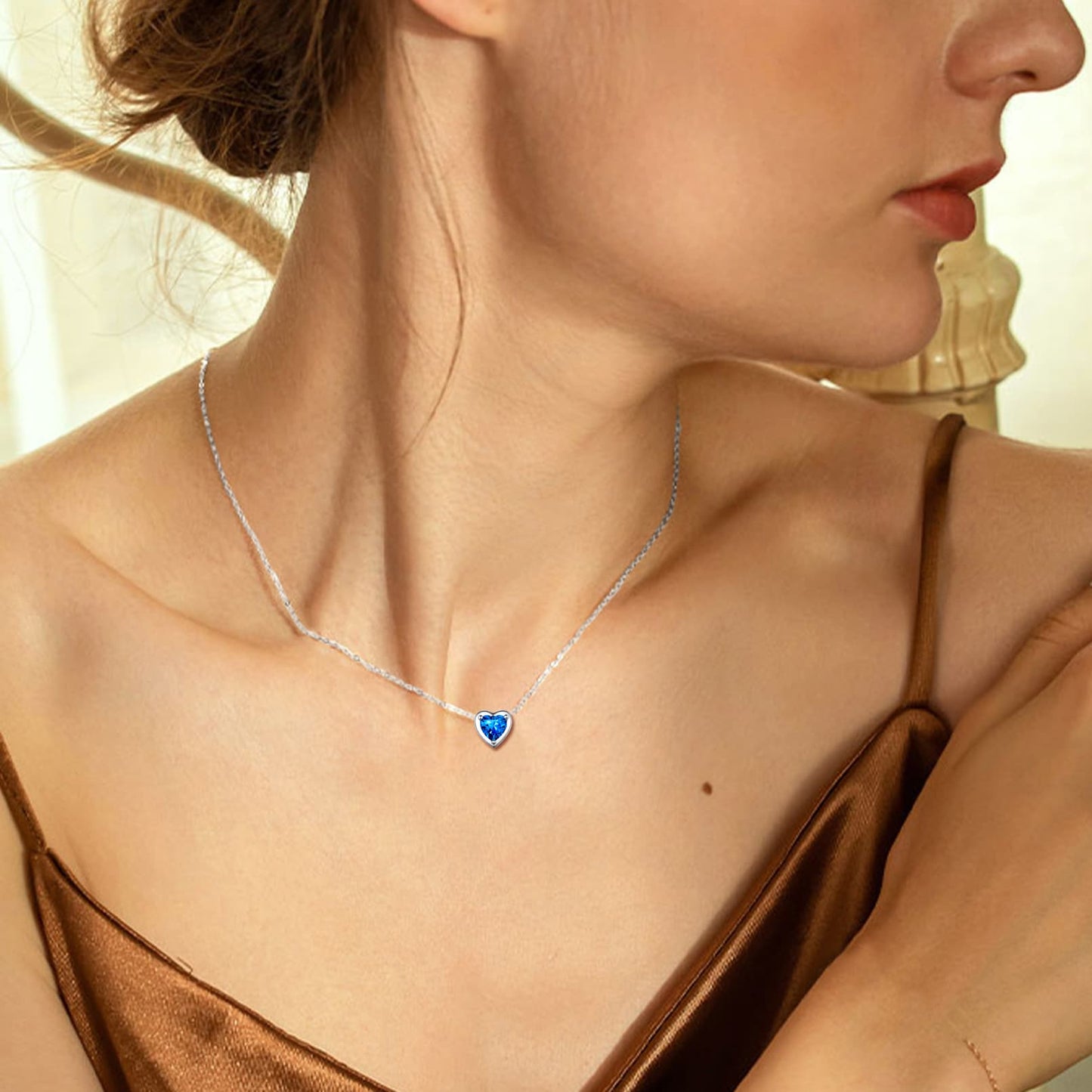 Sterling Silver Heart Birthstone Necklace For Women BirthstonesJewelry