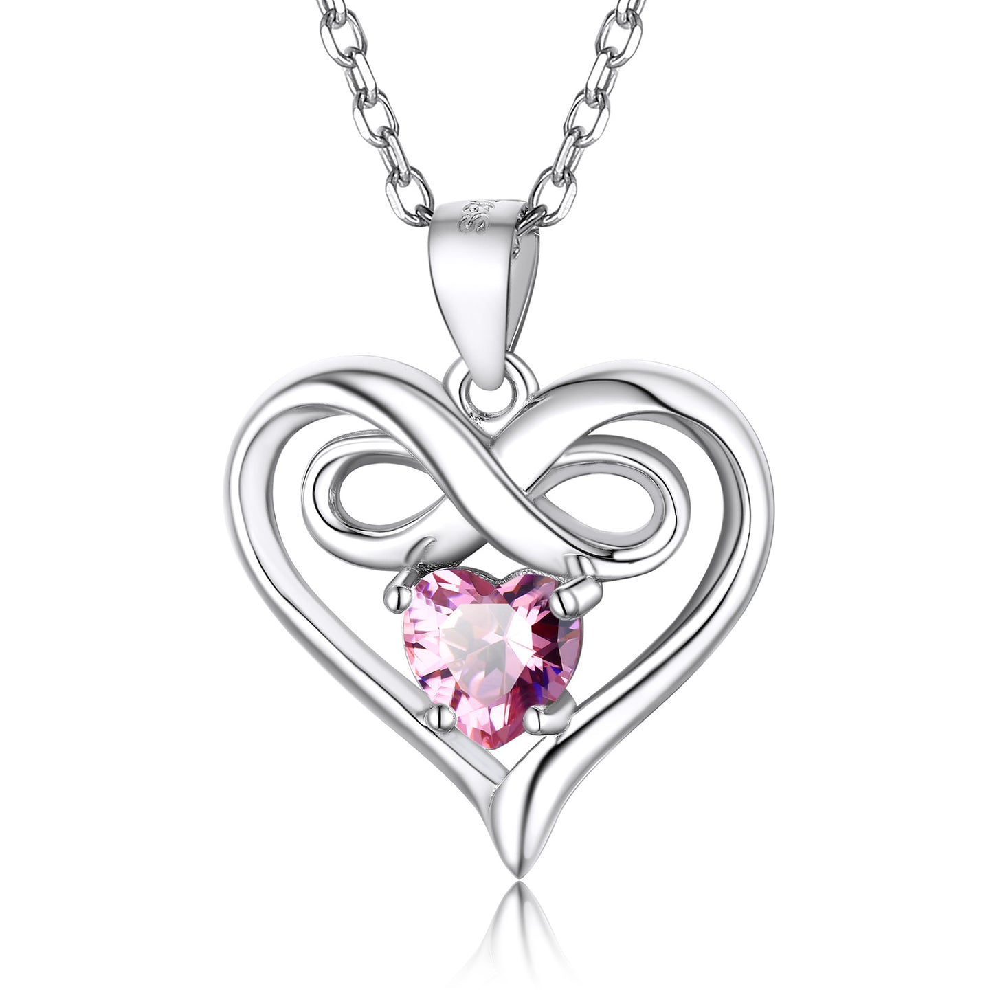 Sterling Silver Infinity Heart Birthstone Necklace For Women