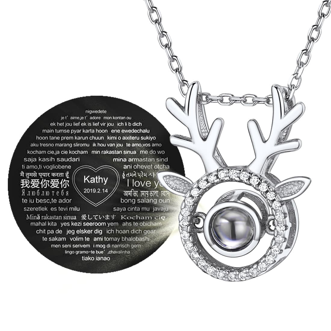 Sterling Silver Personalized Antler Photo Projection Necklace