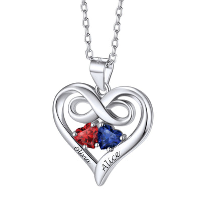 Personalized Infinity Heart Necklace With Birthstones in Sterling Silver