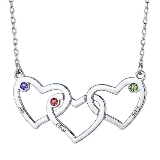 Sterling Silver Three Interlocking Birthstone Heart Necklace