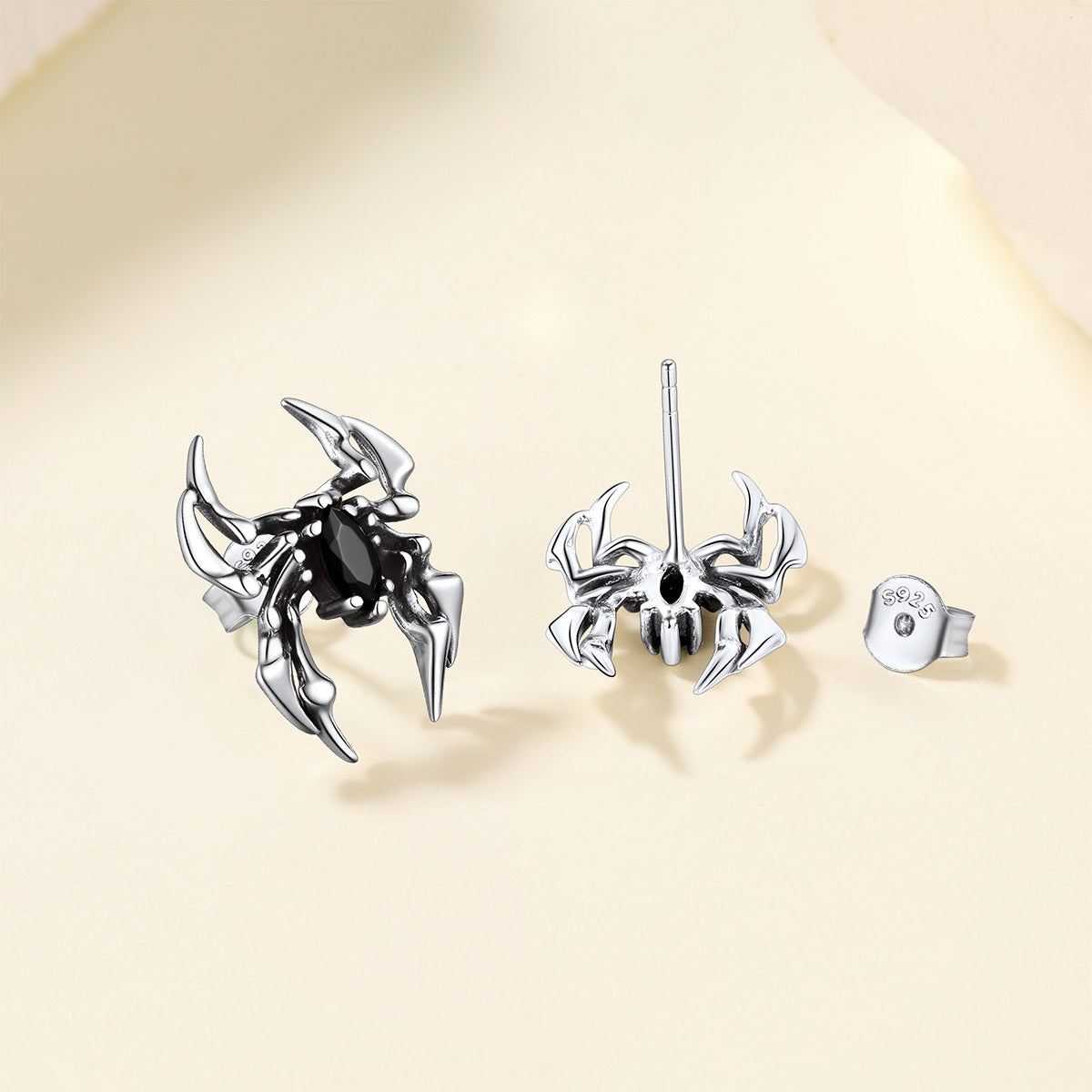 Sterling Silver Black CZ Spider Stud Earrings