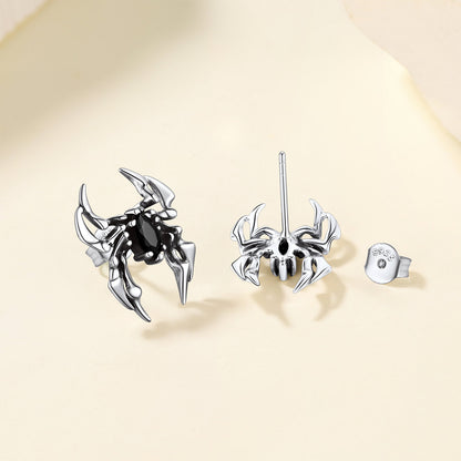 Sterling Silver Black CZ Spider Stud Earrings
