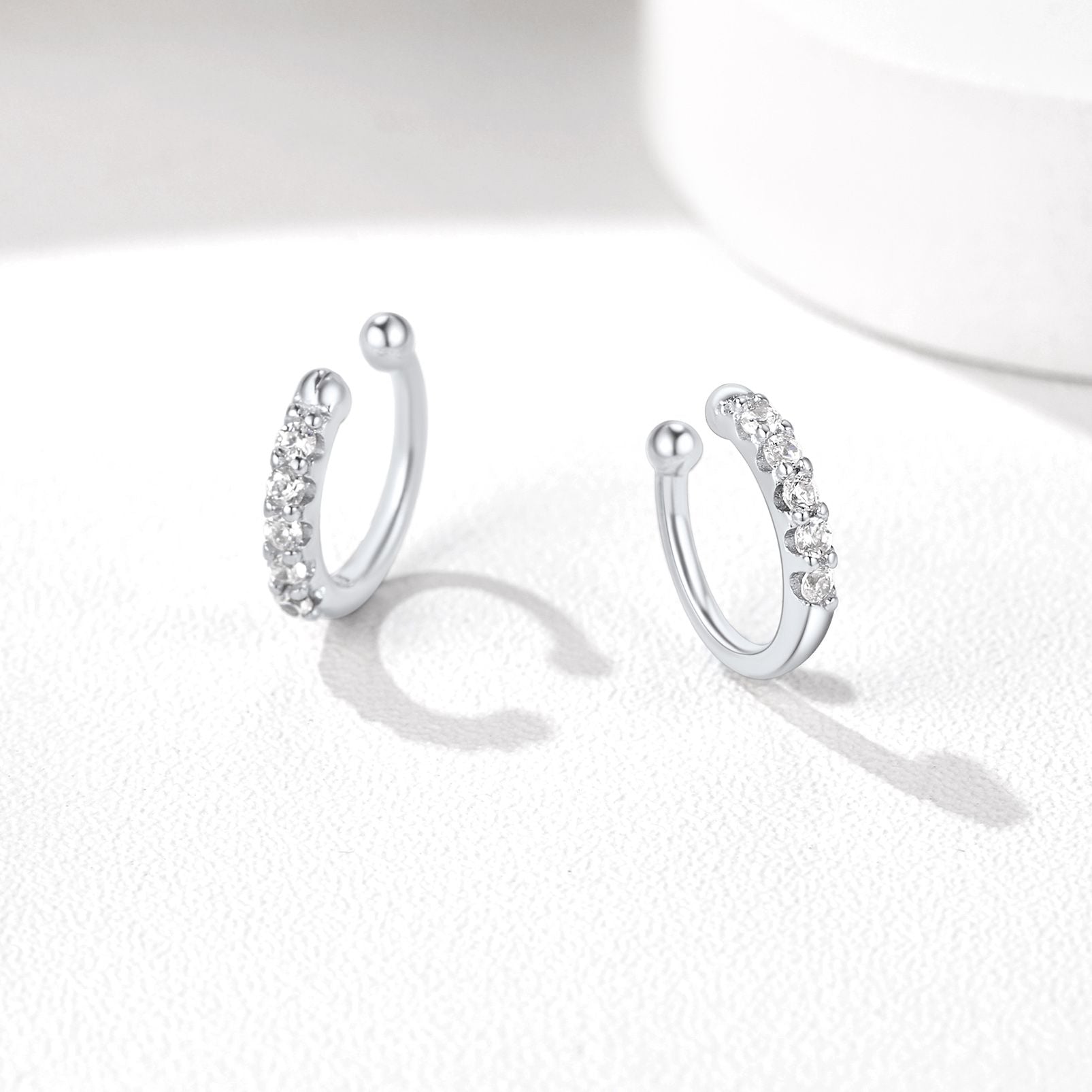 Sterling Silver CZ Ear Cuff Clip on Earrings-2