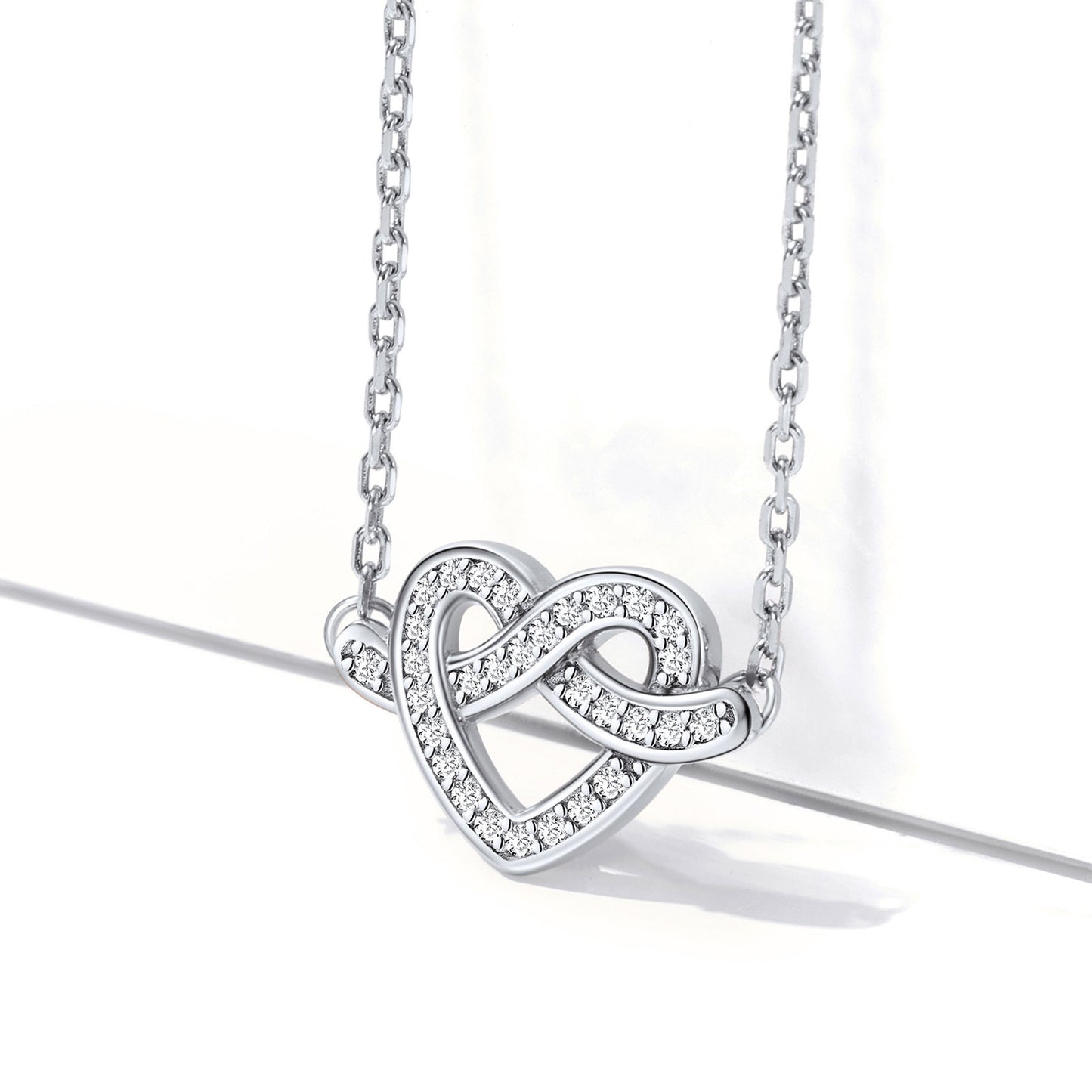 Sterling Silver CZ Heart Love Knot Necklace