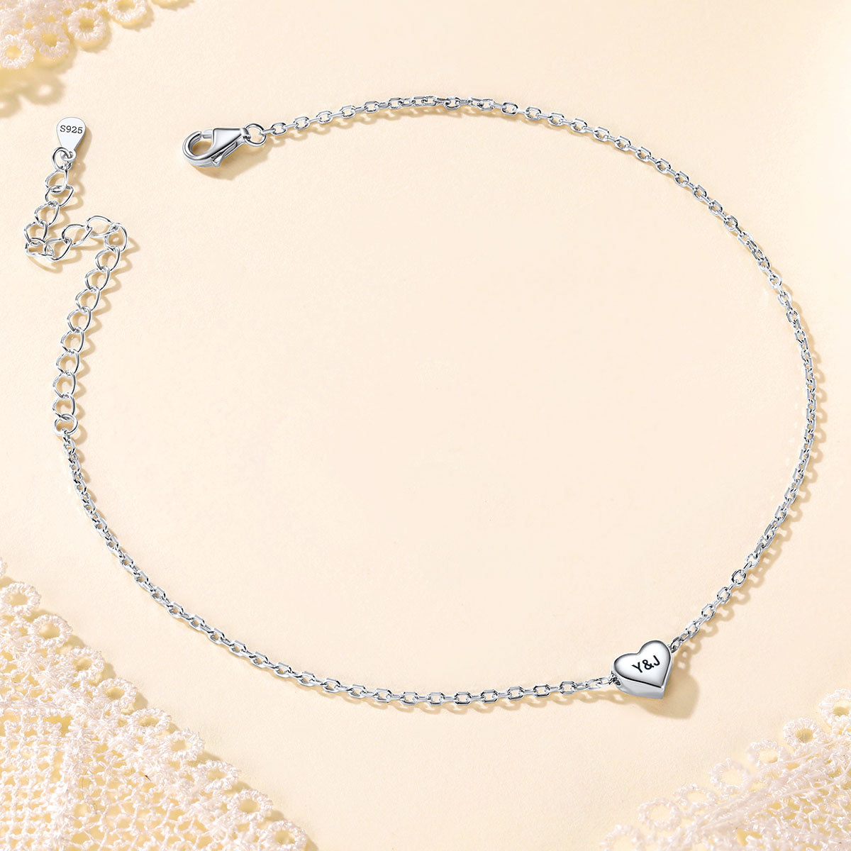 Sterling Silver Custom Engraved Heart Anklets