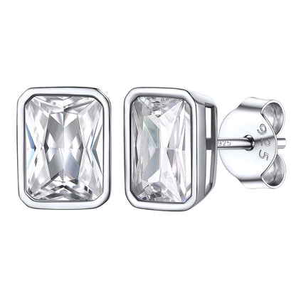 Sterling Silver Emerald Cut CZ Stud Earrings 5mm