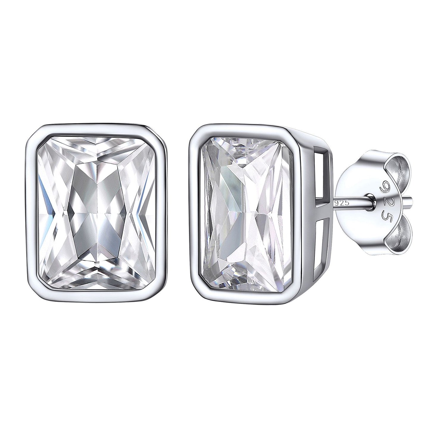 Sterling Silver Emerald Cut CZ Stud Earrings 7mm