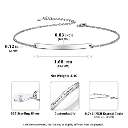 Sterling Silver Engraved Bar Anklet Dimension, Durable