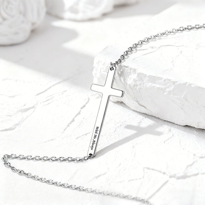 Sterling Silver Engraved Sideways Cross Necklace
