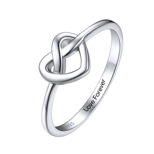 Sterling Silver Heart Love Knot Promise Ring for Women