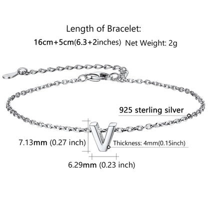 Sterling Silver Initial Letter Bracelet Dimension, Hypoallergenic
