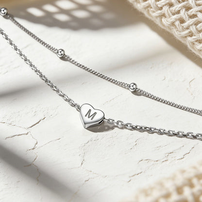Sterling Silver Layered Heart Anklet in silver