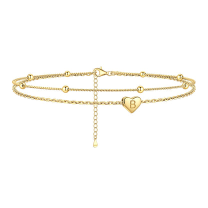 Sterling Silver Layered Initial B Heart Anklet