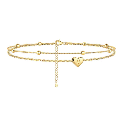 Sterling Silver Layered Initial M Heart Anklet