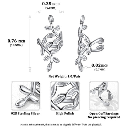 Sterling Silver Leaf Ear Cuff Earrings Dimension, Durable, Hypoallergenic
