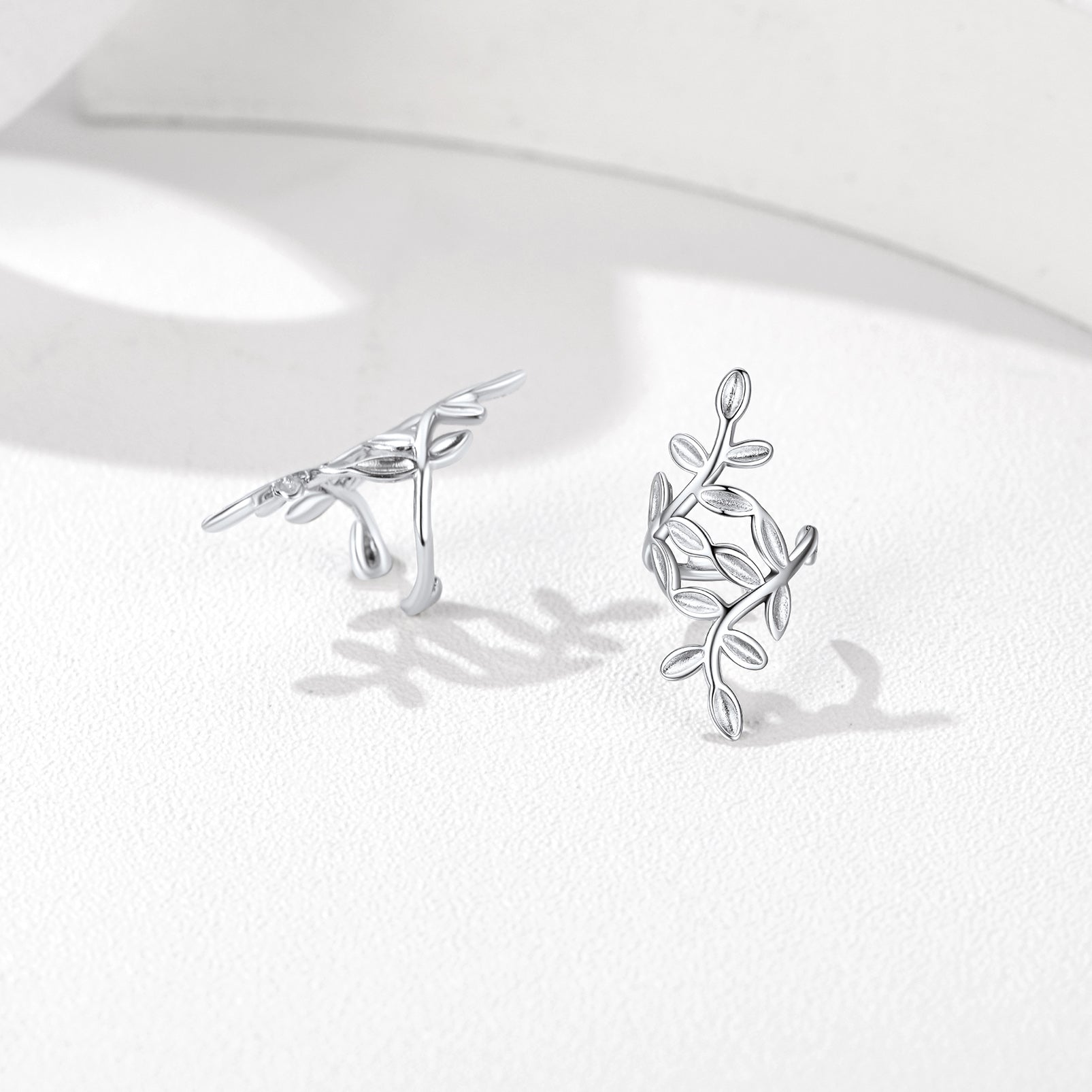 Sterling Silver Leaf Ear Cuff Earrings for Women