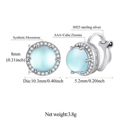 Sterling Silver Moonstone Non-Pierced Stud Earrings Dimension, Durable, Hypoallergenic