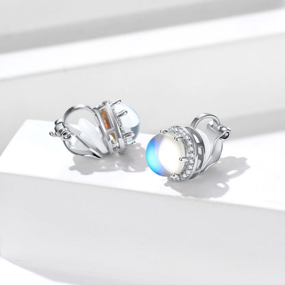 Sterling Silver Moonstone Non-Pierced Stud Earrings for Women