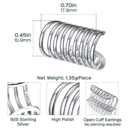 Sterling Silver Multi Lines Ear Cuff Earrings: Dimension, Durable, Solid