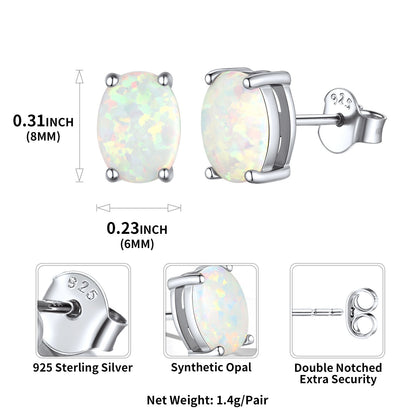 Sterling Silver Opal Stud Earrings: Dimension, Hypoallergenic