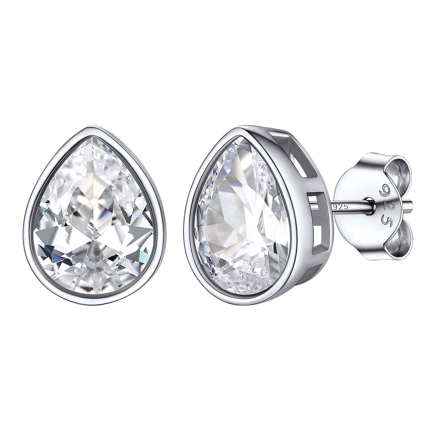 Sterling Silver Pear Cut CZ Stud Earrings