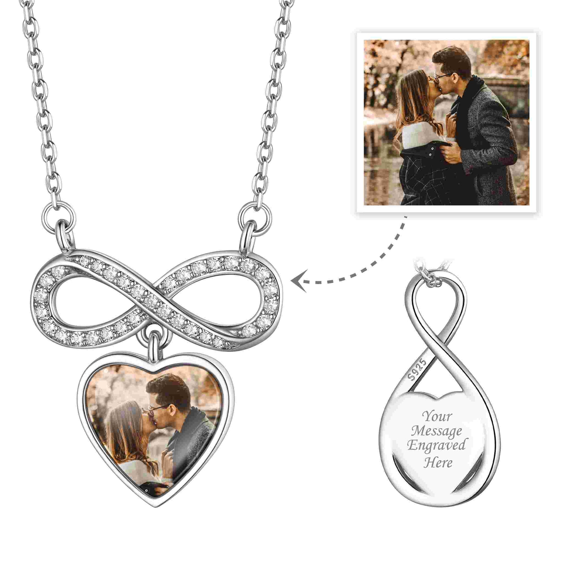 Sterling Silver Personalized Infinity Heart Photo Necklace