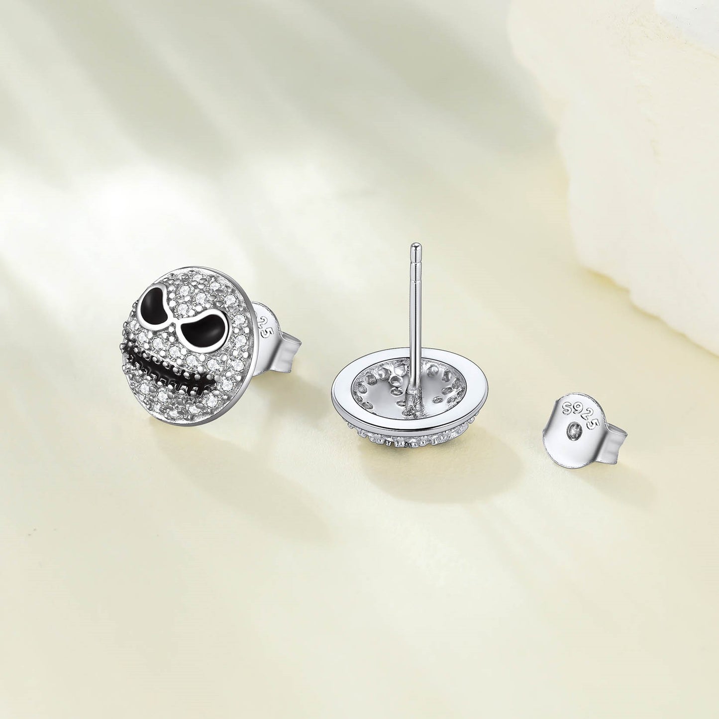 Sterling Silver Silver CZ Jack Skellington Stud Earrings