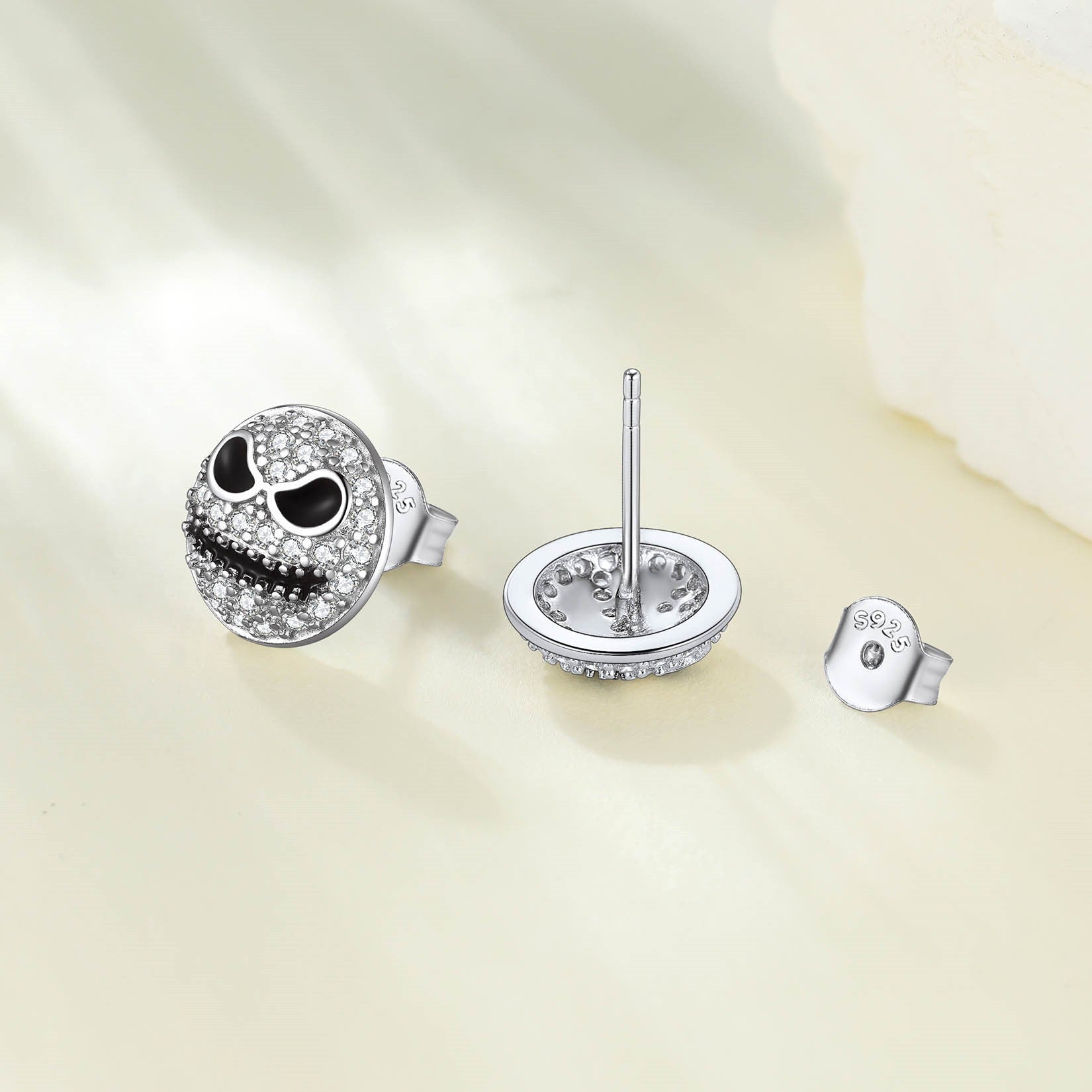 Sterling Silver Silver CZ Jack Skellington Stud Earrings