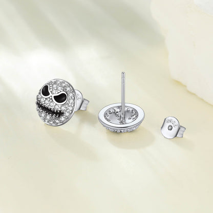 Sterling Silver Silver CZ Jack Skellington Stud Earrings