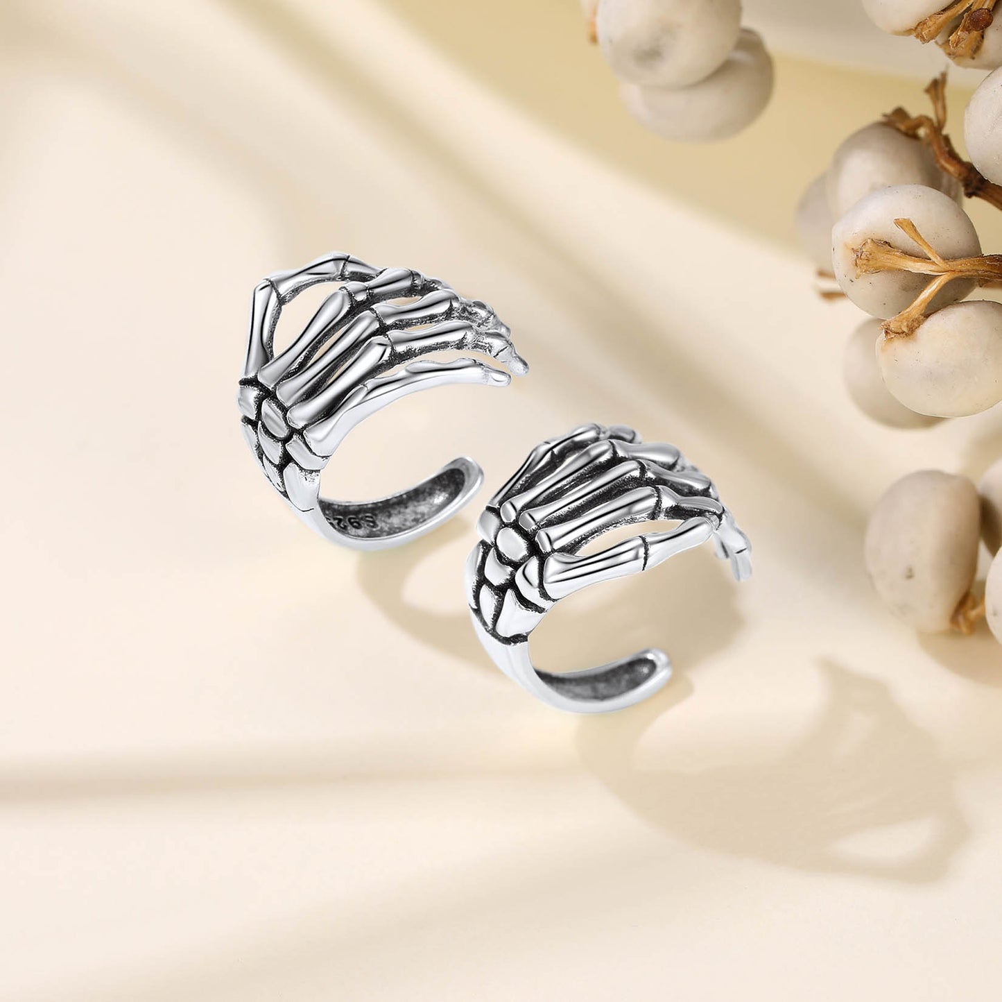 Sterling Silver Skull Hand Ear Cuff Earrings