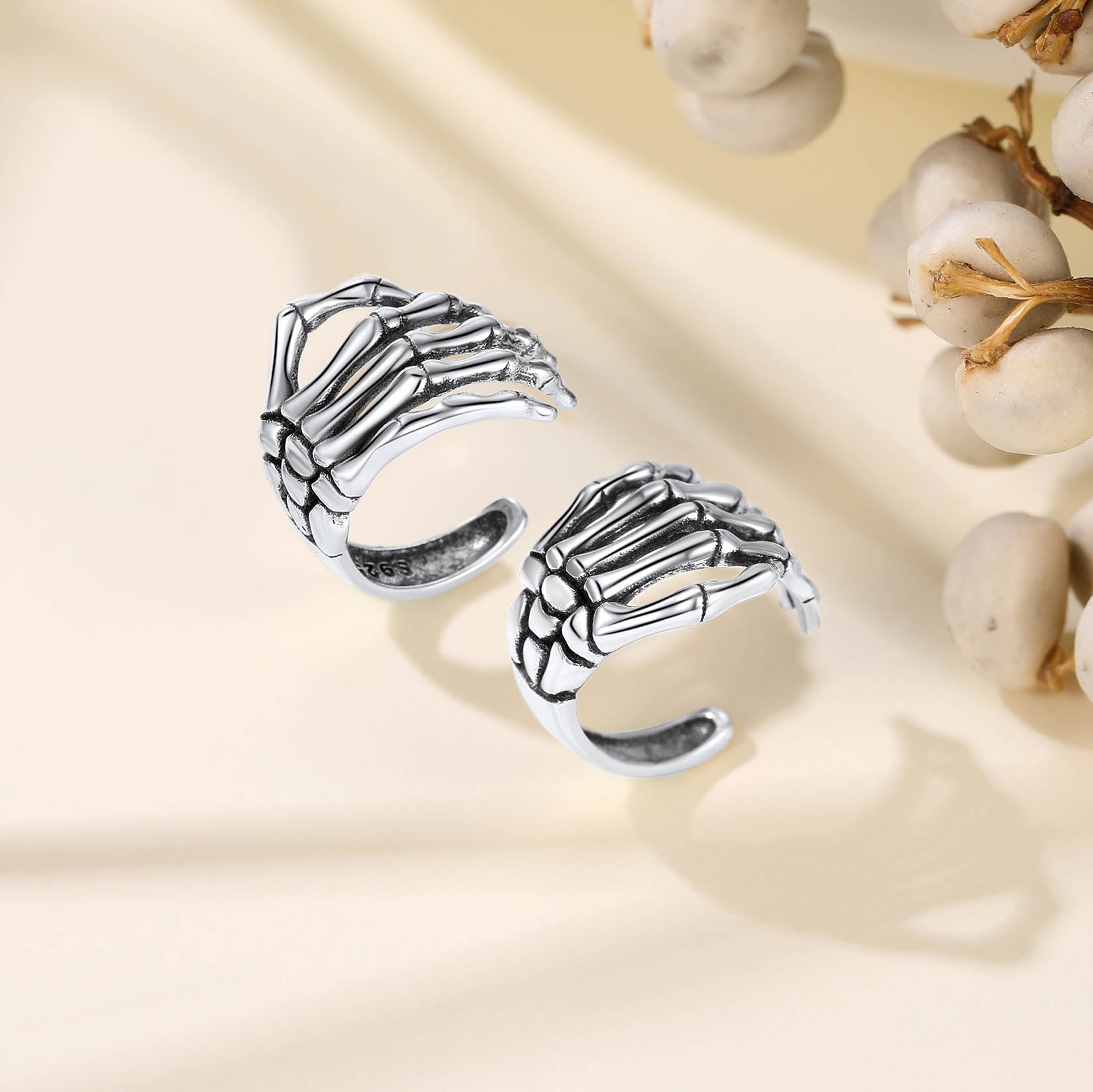 Sterling Silver Skull Hand Ear Cuff Earrings