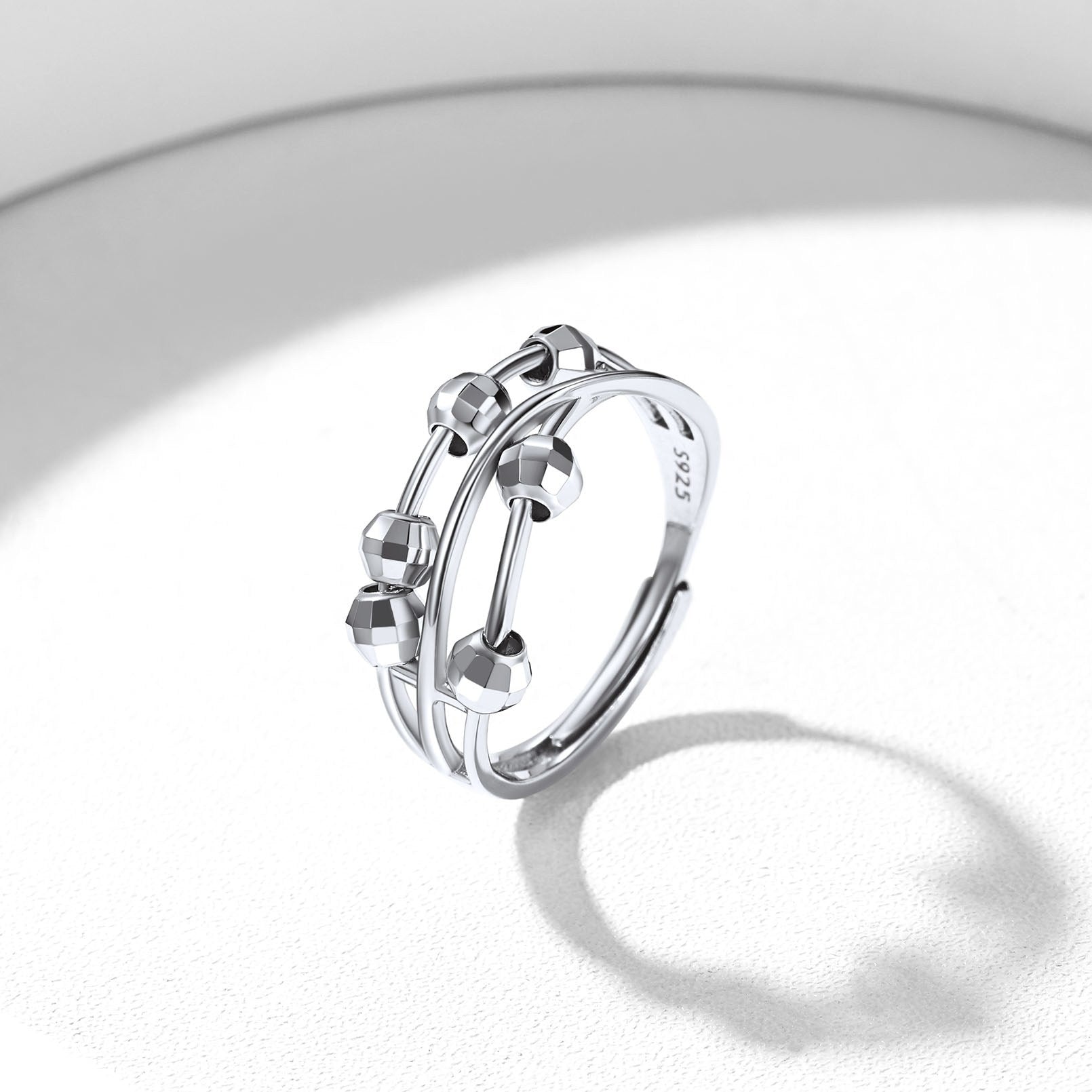 Sterling Silver Spinner Beads Anxiety Fidget Ring