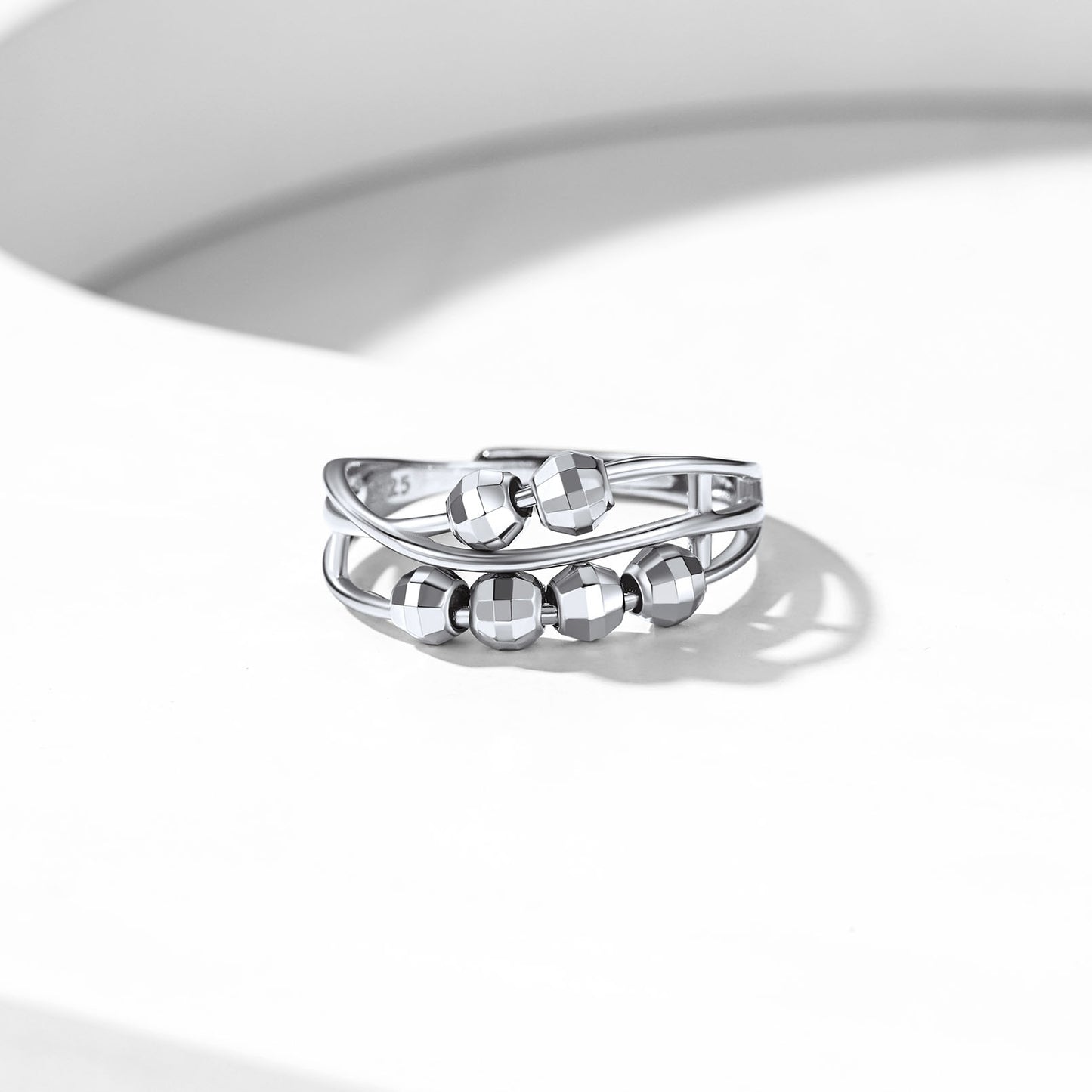 Sterling Silver Spinner Beads Fidget Ring