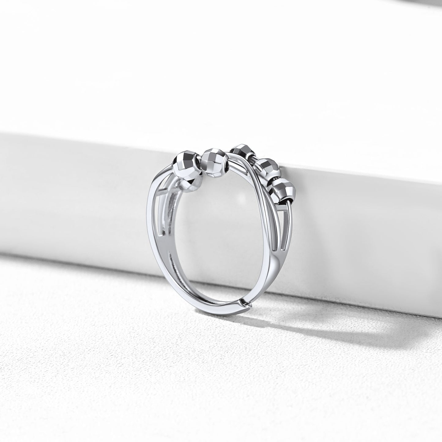 Sterling Silver Spinner Beads Fidget Ring for Women