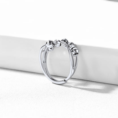 Sterling Silver Spinner Beads Fidget Ring for Women