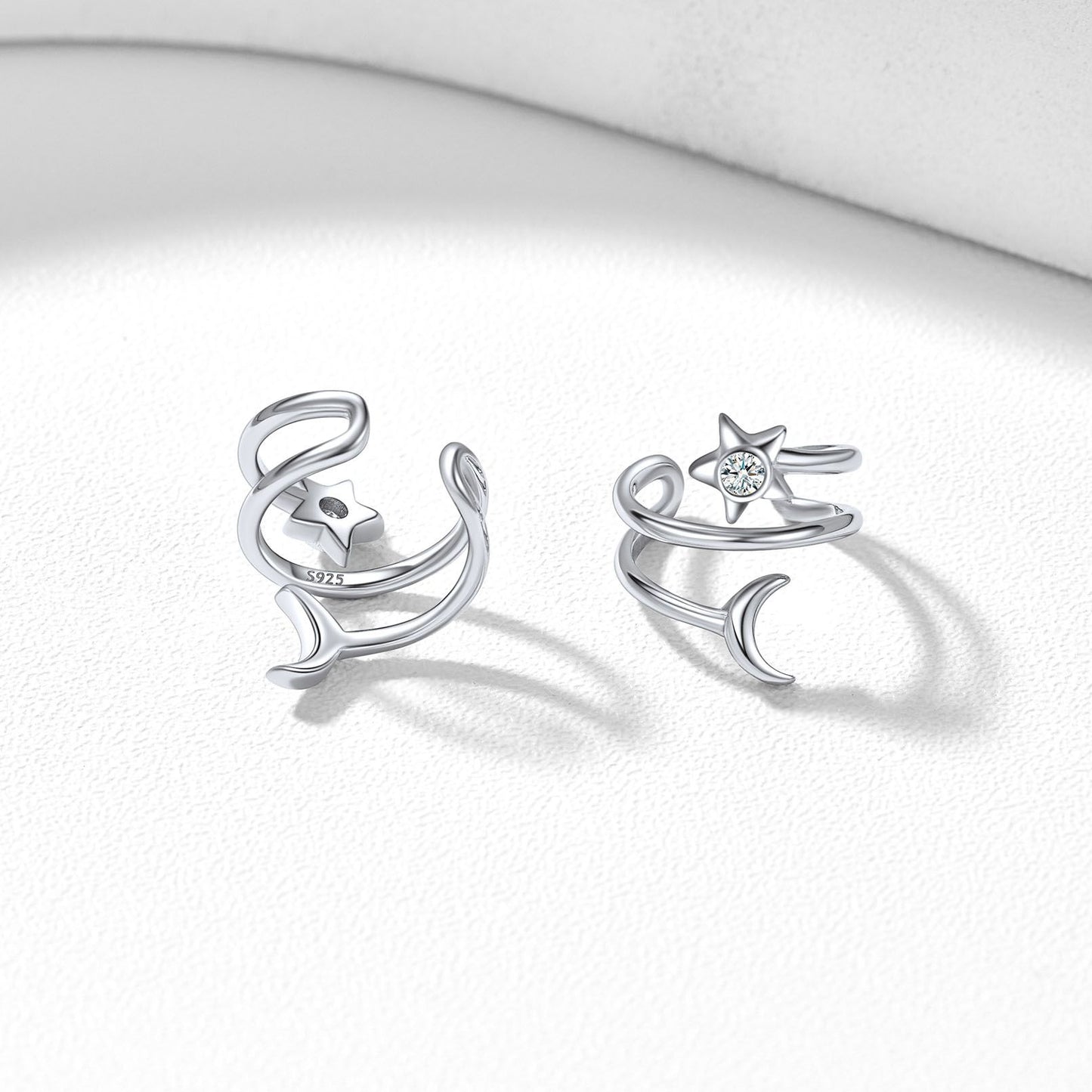Sterling Silver Star Moon Ear Cuff Earrings for Women