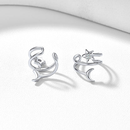 Sterling Silver Star Moon Ear Cuff Earrings for Women