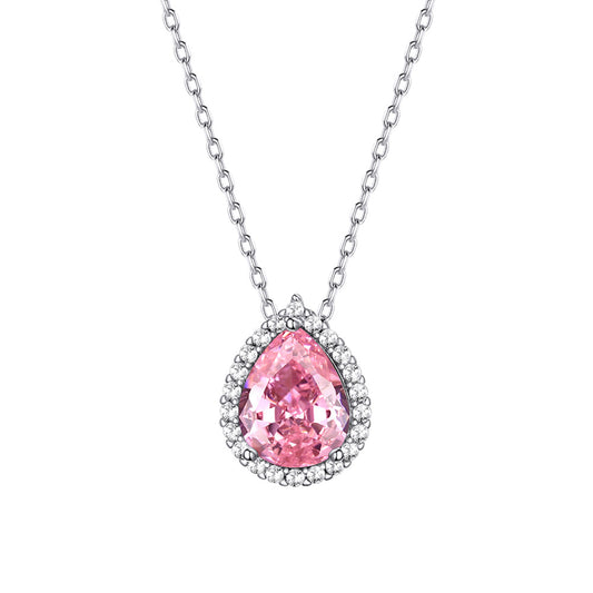 Sterling Silver Teardrop Halo Birthstone Necklace For Women