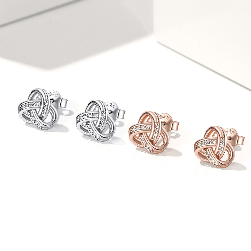  Sterling Silver Triple Love Knot Stud Earrings