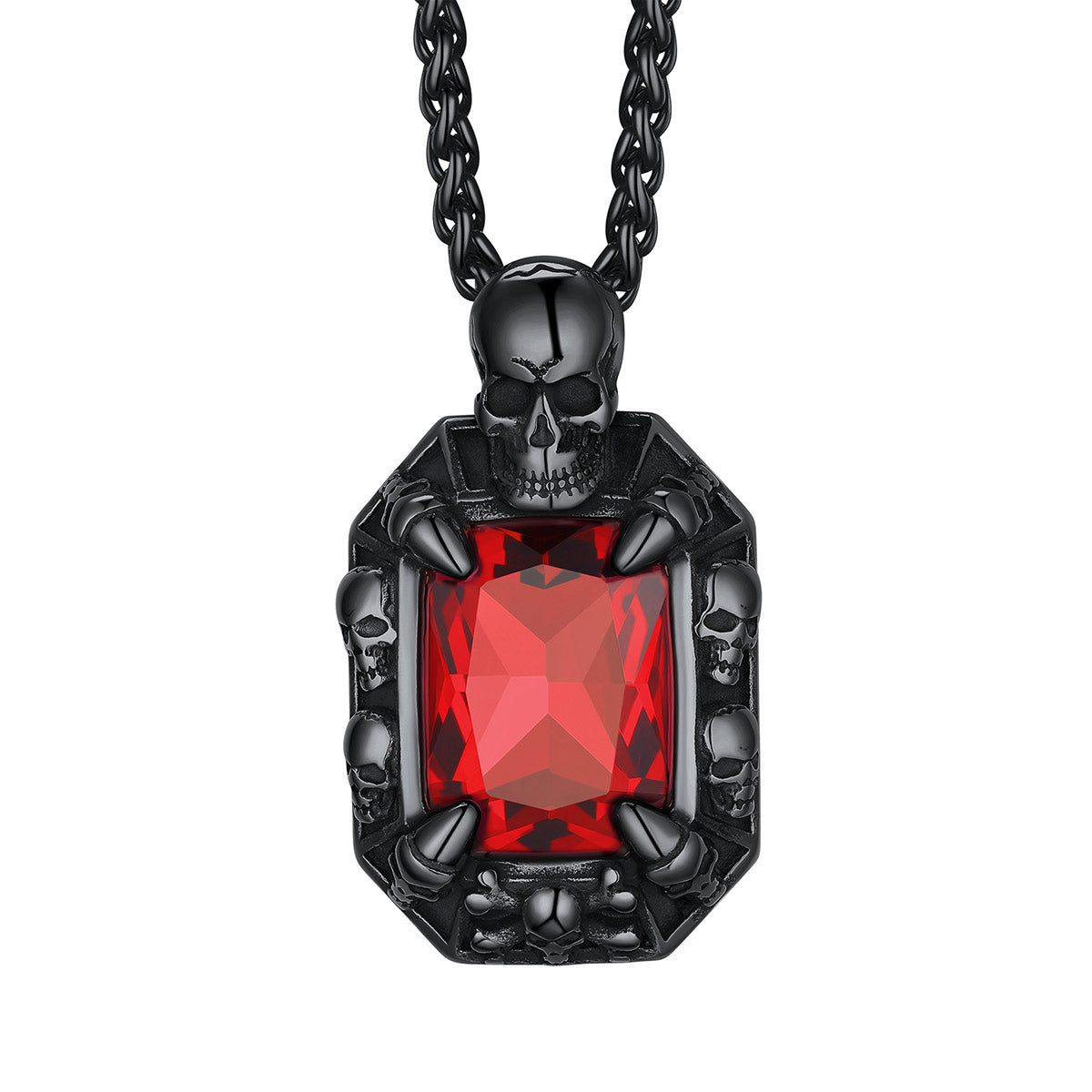 Stone Skull Pendant Necklace Red Stone