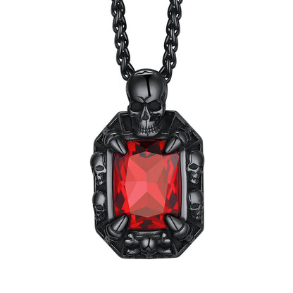 Stone Skull Pendant Necklace Red Stone