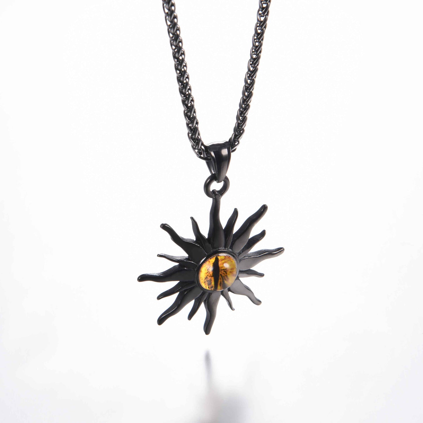 Sunburst Yellow Evil Eye Necklace Black Plated