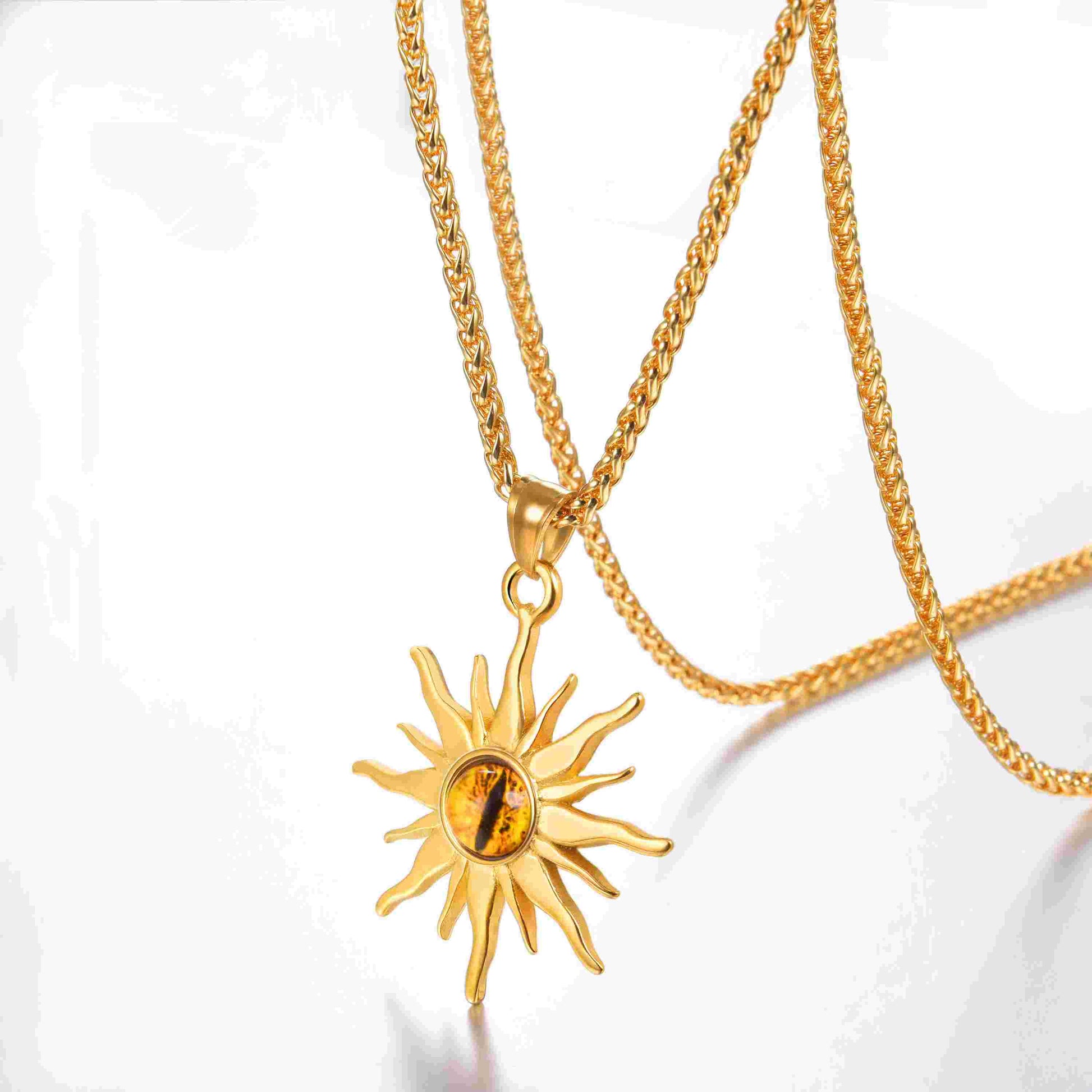 Sunburst Yellow Evil Eye Necklace Gold Plated
