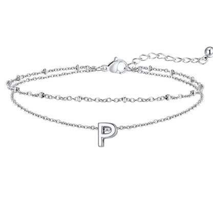 Initial Layered Anklet for Women